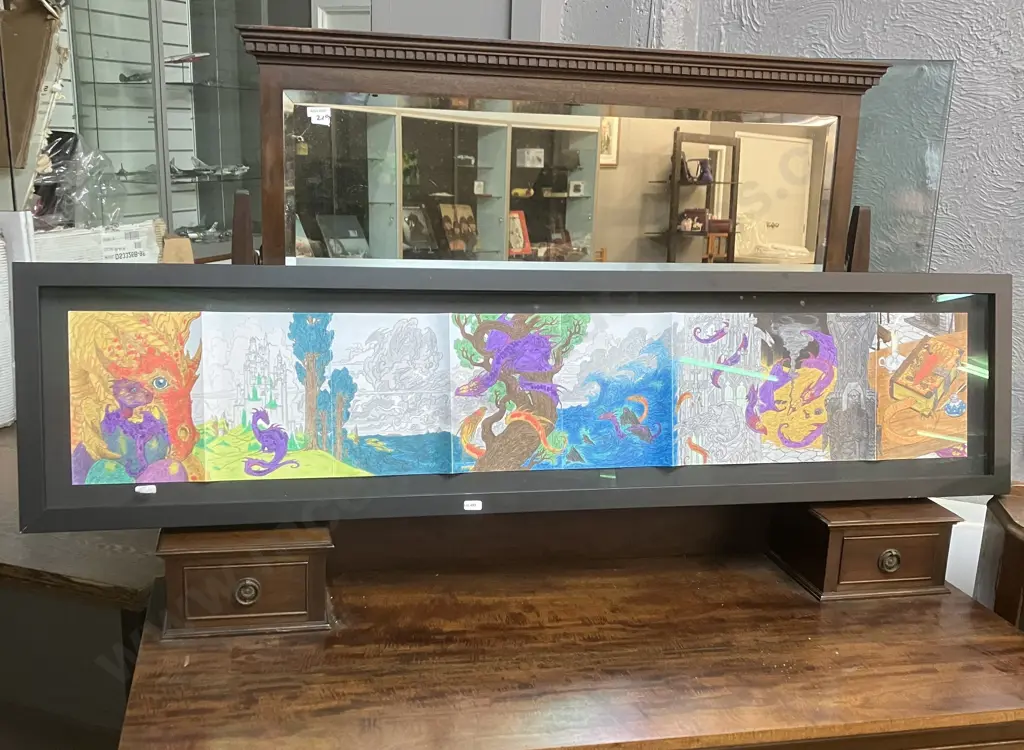 Hand Coloured John Howe’s Draconis, Framed 35 x 146cm Image 1++