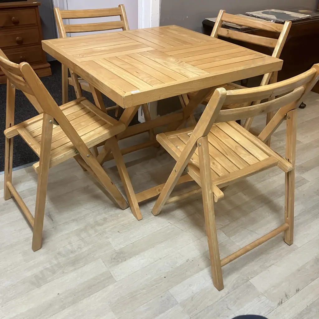 Wooden Slat Square Top Folding Table (81 x 81cm) With 4 Folding Chairs Image 1++