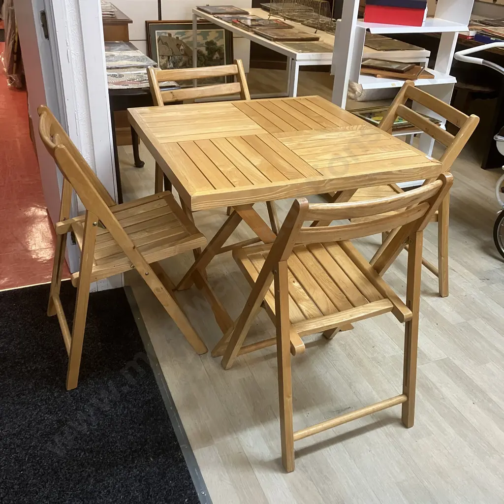 Wooden Slat Square Top Folding Table (81 x 81cm) With 4 Folding Chairs Image 1++