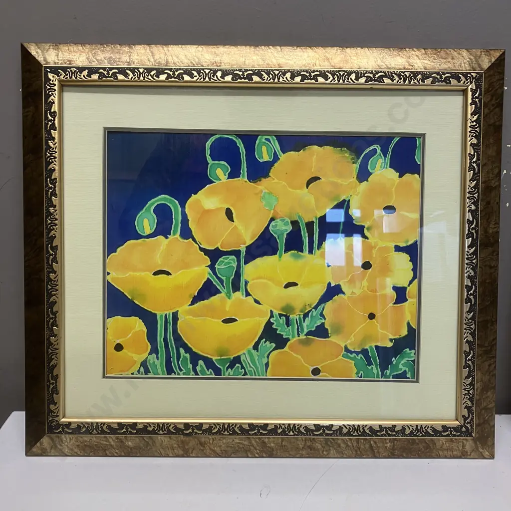 Framed Art - Flowers On Silk. 38 x 44 & 38 x 45cm Image 1++