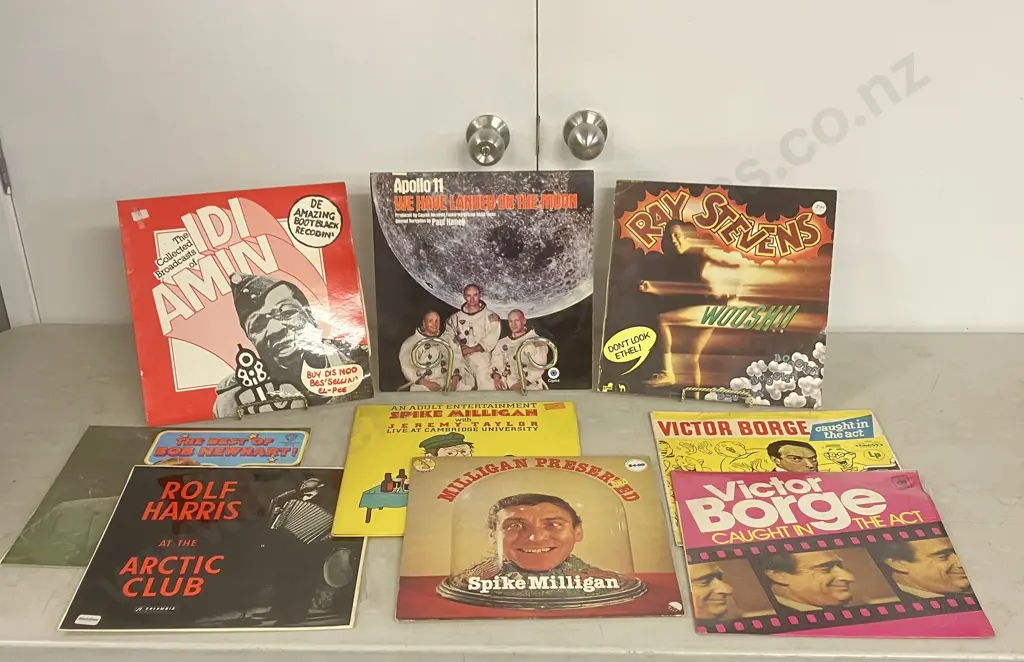 Lot of 9 LPs - Ray Stevens Boogity Boogity, Apollo 11 We Have Landed On The Moon, Idi Amin Broadcasts, Bob Newhart Etc Image 1++