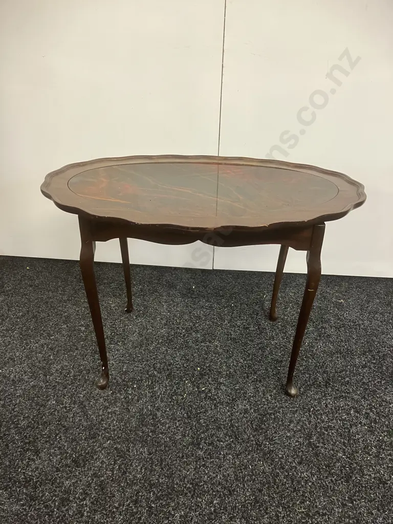 Pie Crust Edge Oval Table With Inlaid Centre. H47 W71 D53cm Image 1++