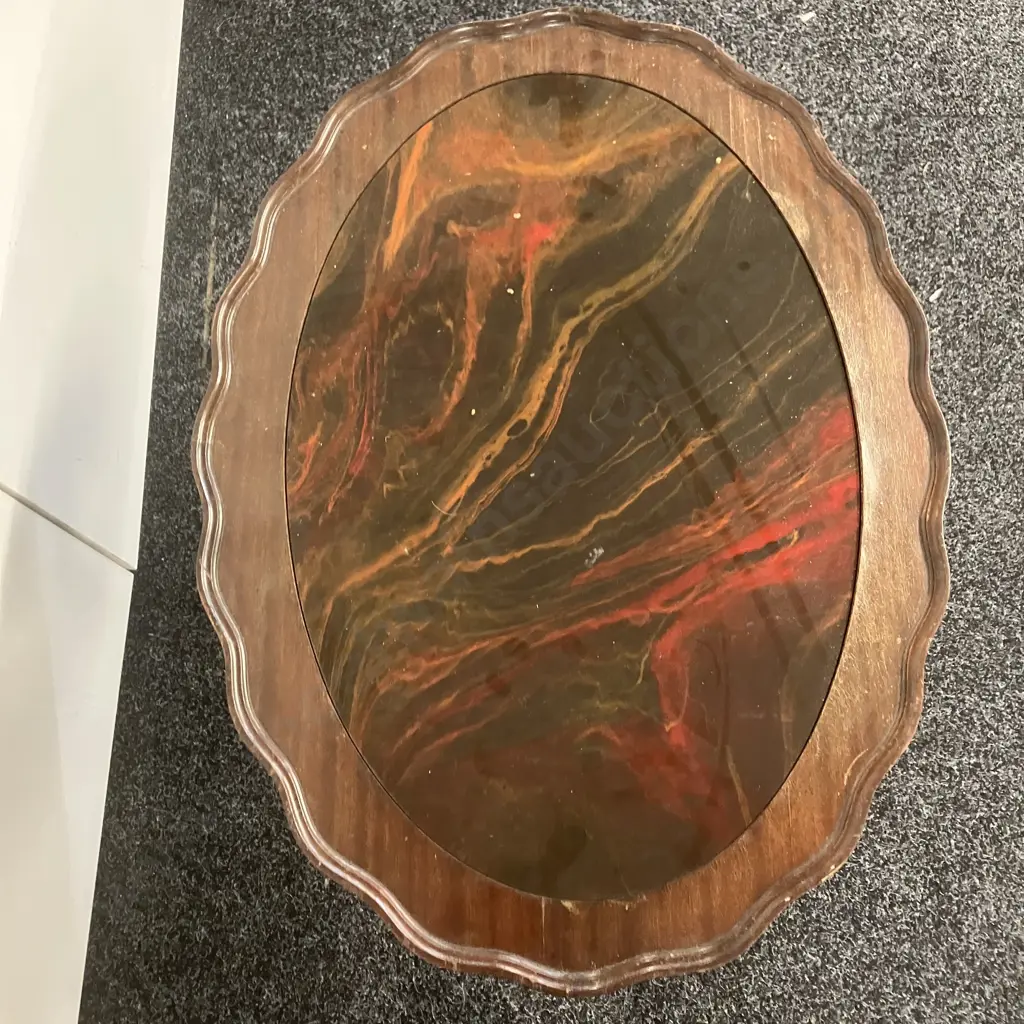 Pie Crust Edge Oval Table With Inlaid Centre. H47 W71 D53cm Image 1++