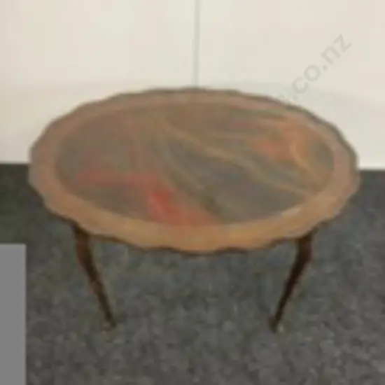 Pie Crust Edge Oval Table With Inlaid Centre. H47 W71 D53cm