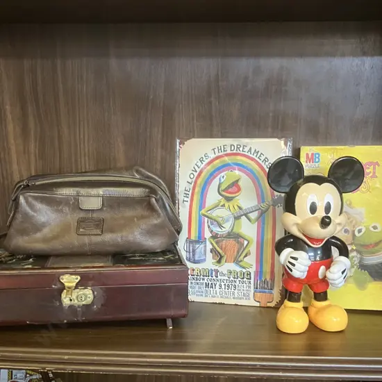 Selection Of Vintage Items - Including Musical Jewellery Box (af), Mickey Mouse, Kermit Etc
