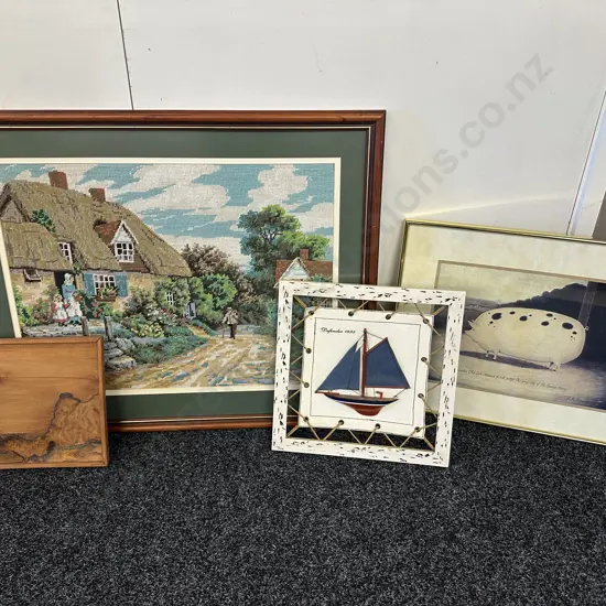 Assorted Vintage Artwork Including Tapestry Etc