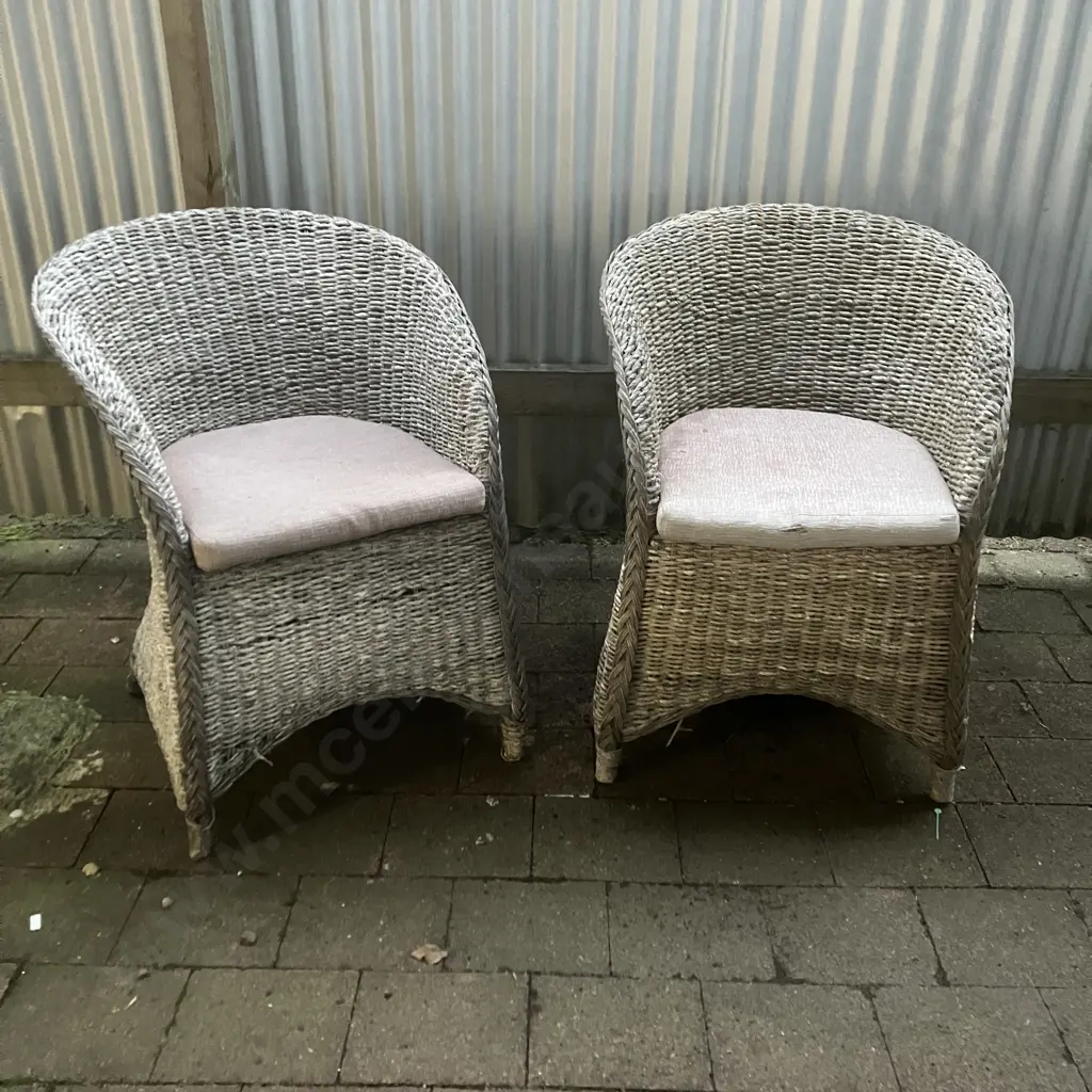 Pair of Woven Rattan & Cane Garden Armchairs With Cushions Image 1++