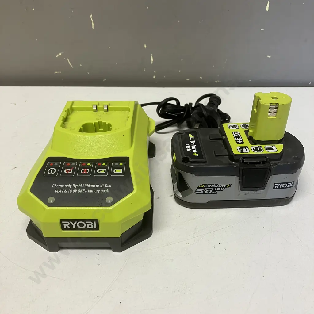 Ryobi 18V 5.0Ah Battery With Ryobi 14.4-18V Battery Charger BCL14181H Image 1++