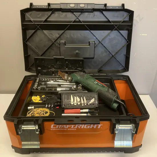 Craftright Engineering Works Toolbox, Tools Etc With Bosch PMF 18E Multi. H26 W56 D31cm