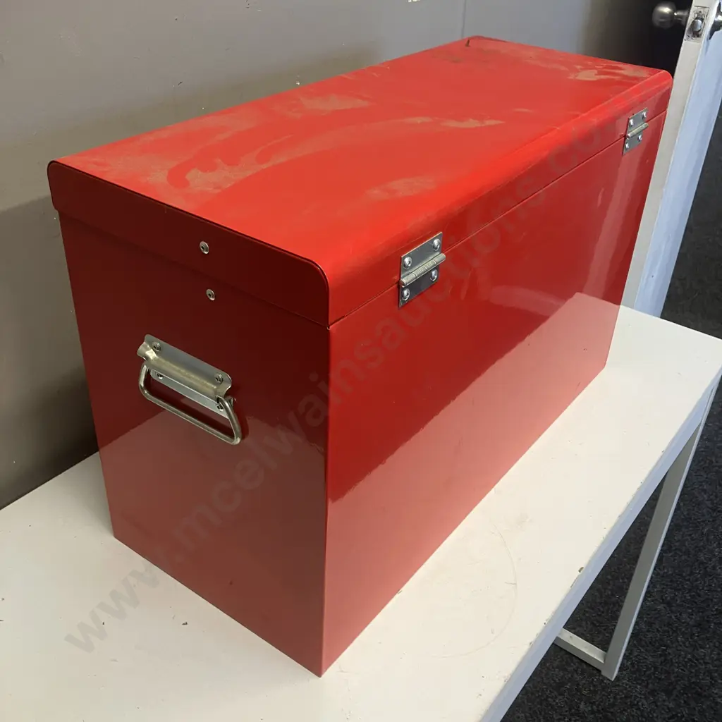 Red Metal Toolbox With Keys, Tools & Hardware. H38 W60 D26cm Image 1++