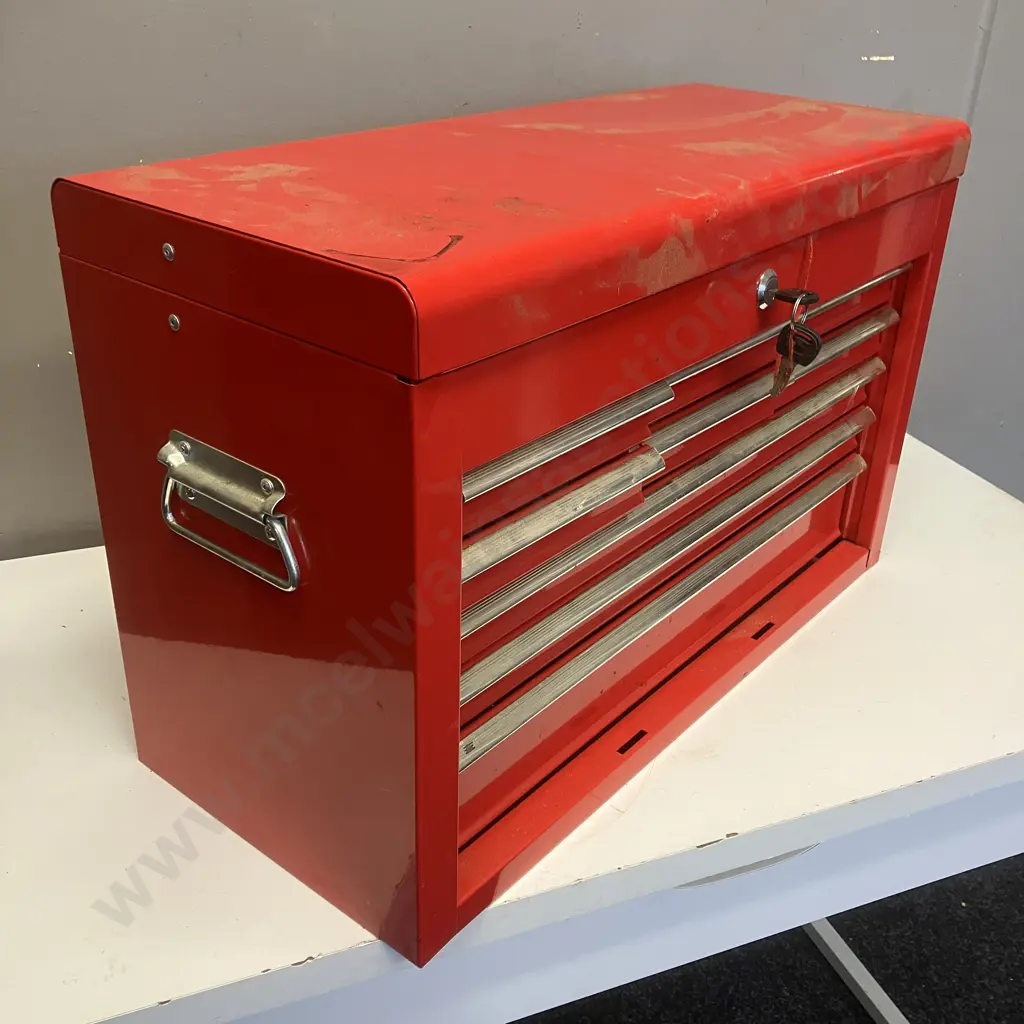 Red Metal Toolbox With Keys, Tools & Hardware. H38 W60 D26cm Image 1++