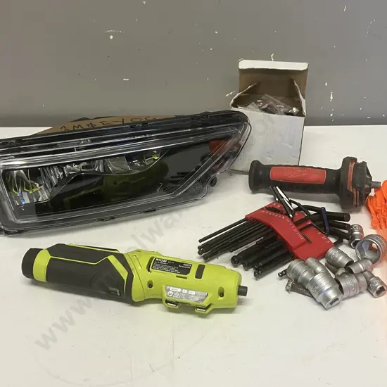 Volkswagen Headlight, Ryobi Screwdriver, Assorted Sockets, Allen Keys Etc