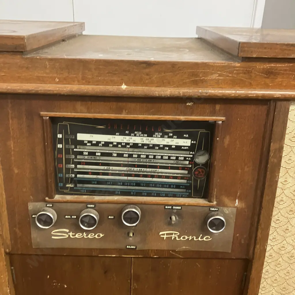 Late 50's Sheffield Valve Radiogram Record Player, Reel to Reel Tape Recorder, Dual Wave Receiver (As Found Condition) Image 1++