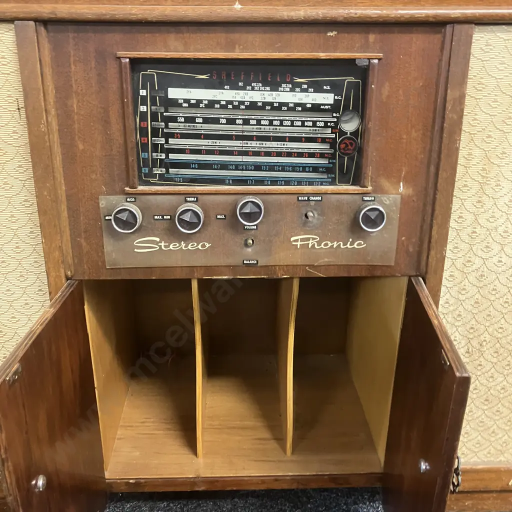 Late 50's Sheffield Valve Radiogram Record Player, Reel to Reel Tape Recorder, Dual Wave Receiver (As Found Condition) Image 1++