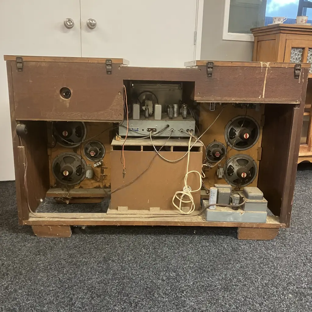 Late 50's Sheffield Valve Radiogram Record Player, Reel to Reel Tape Recorder, Dual Wave Receiver (As Found Condition) Image 1++