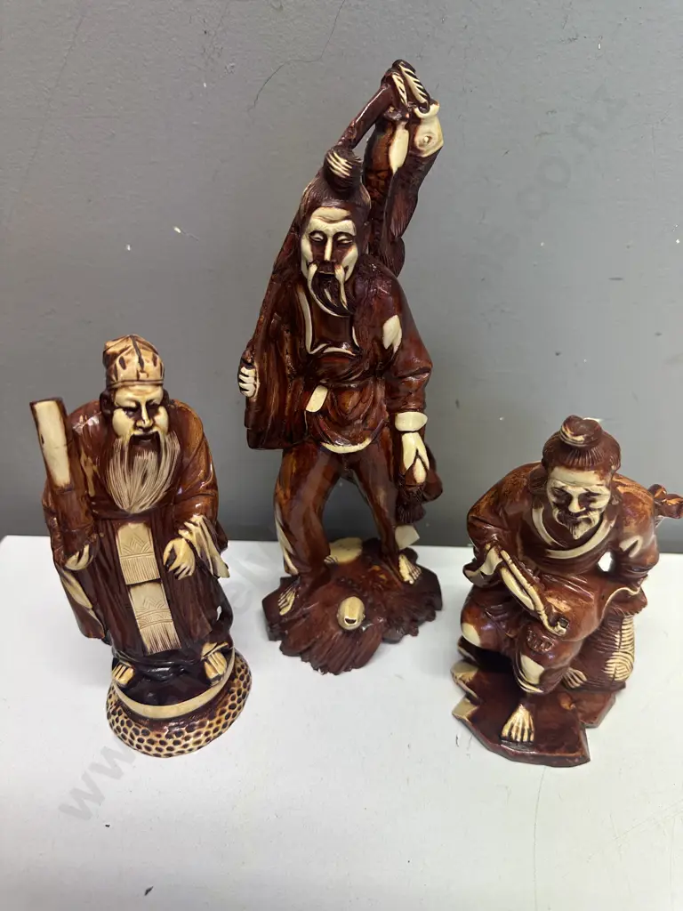 Vintage Carved Resin Oriental Figurines x 3 Image 1++