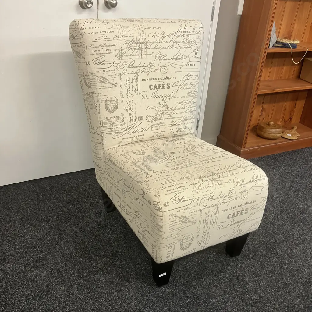 French Print Armless Accent Chair. H103 W72 D80cm Image 1++