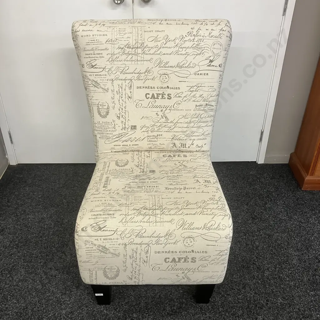 French Print Armless Accent Chair. H103 W72 D80cm Image 1++