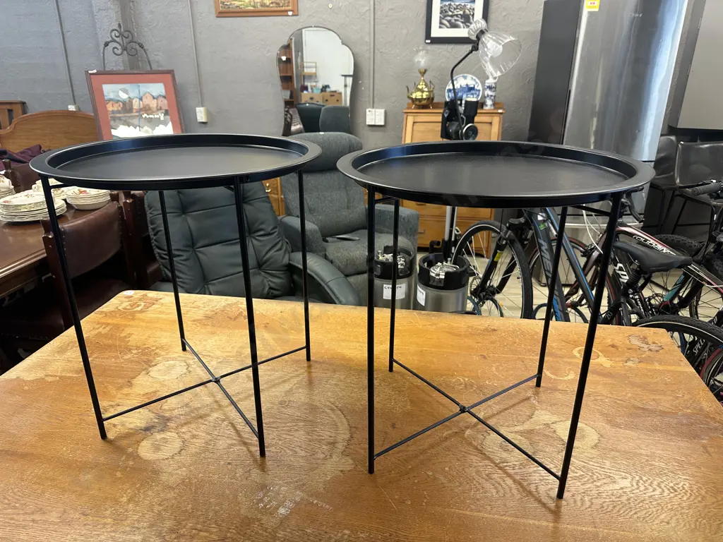 Pair Of Black Metal Round Side Tables H50,Dia47cm. Image 1++