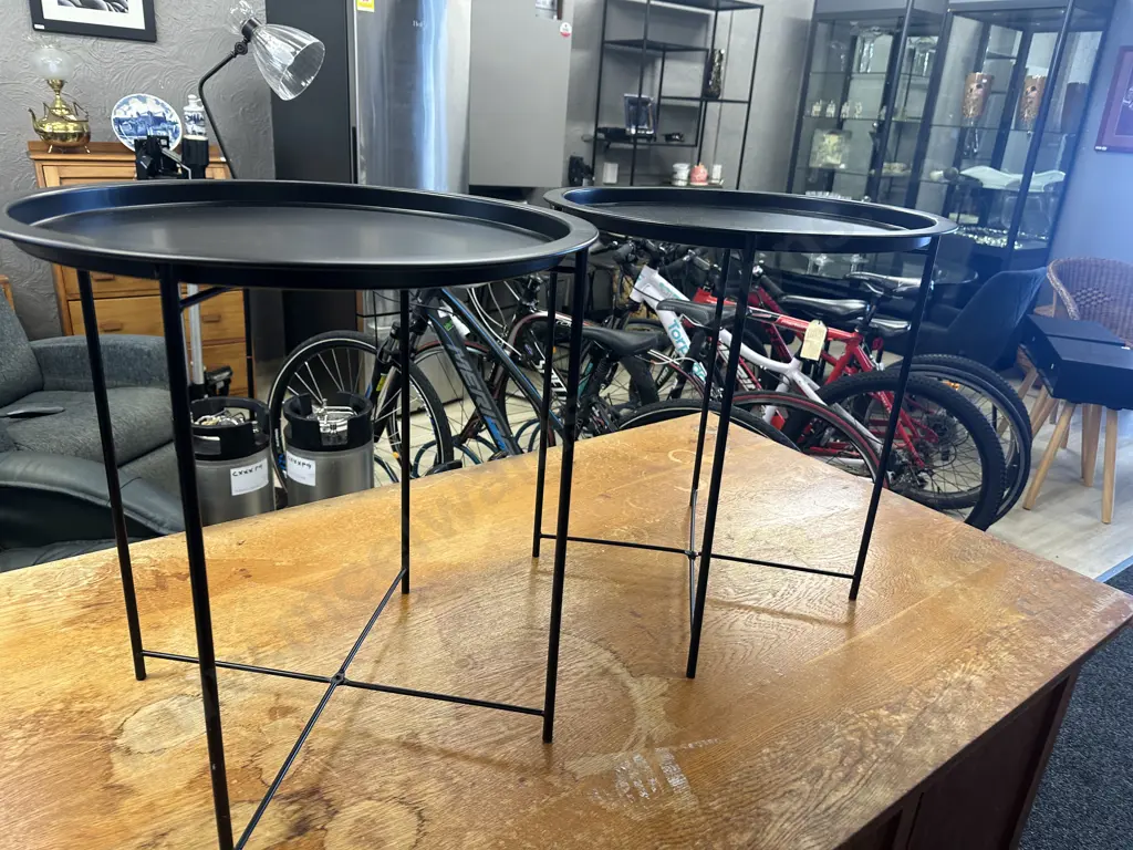 Pair Of Black Metal Round Side Tables H50,Dia47cm. Image 1++