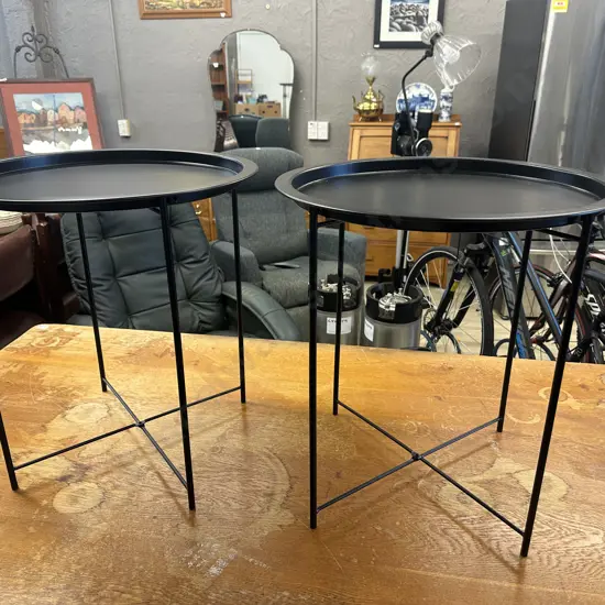 Pair Of Black Metal Round Side Tables H50,Dia47cm.