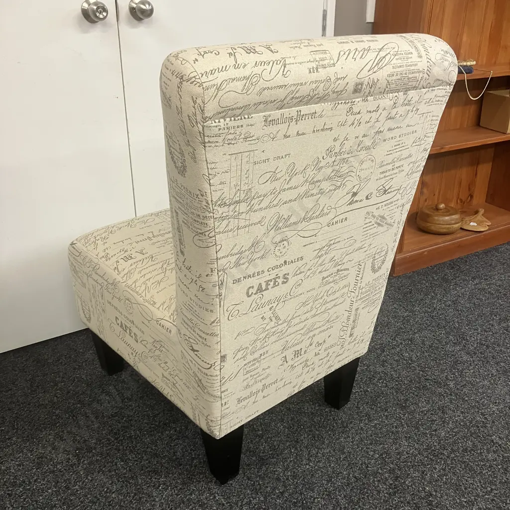 French Print Armless Accent Chair. H103 W72 D80cm Image 1++
