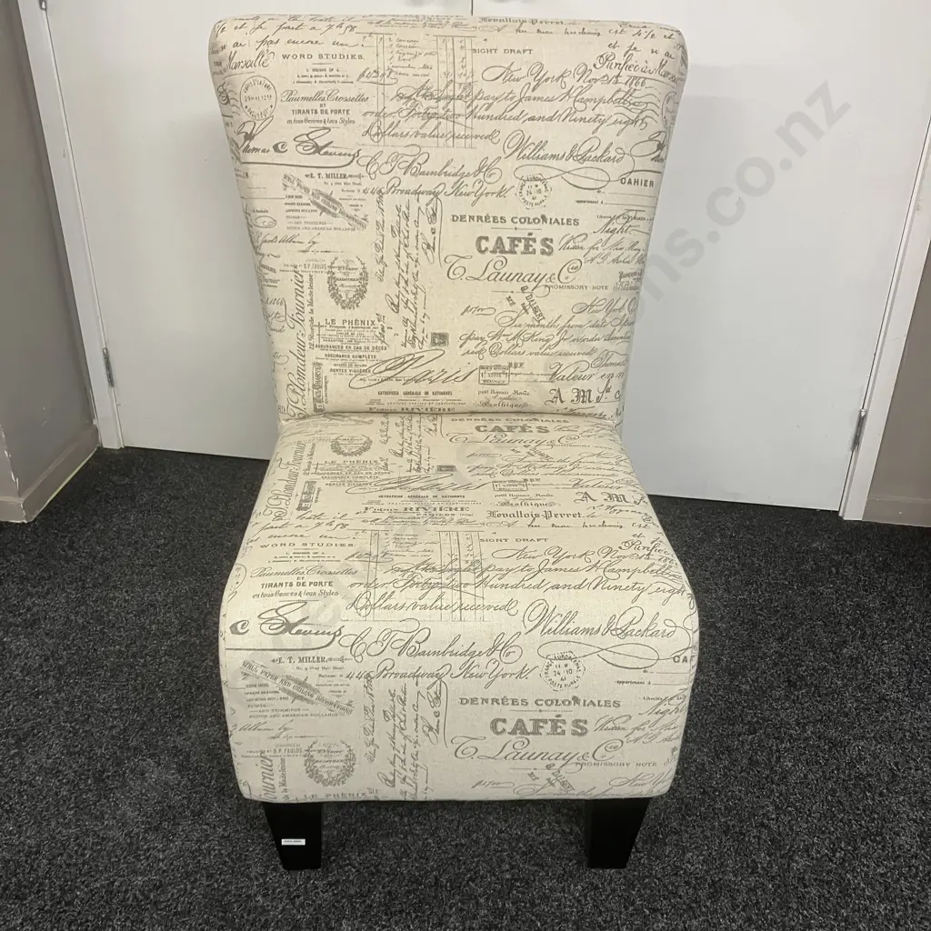 French Print Armless Accent Chair. H103 W72 D80cm Image 1++
