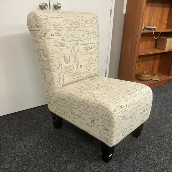 French Print Armless Accent Chair. H103 W72 D80cm