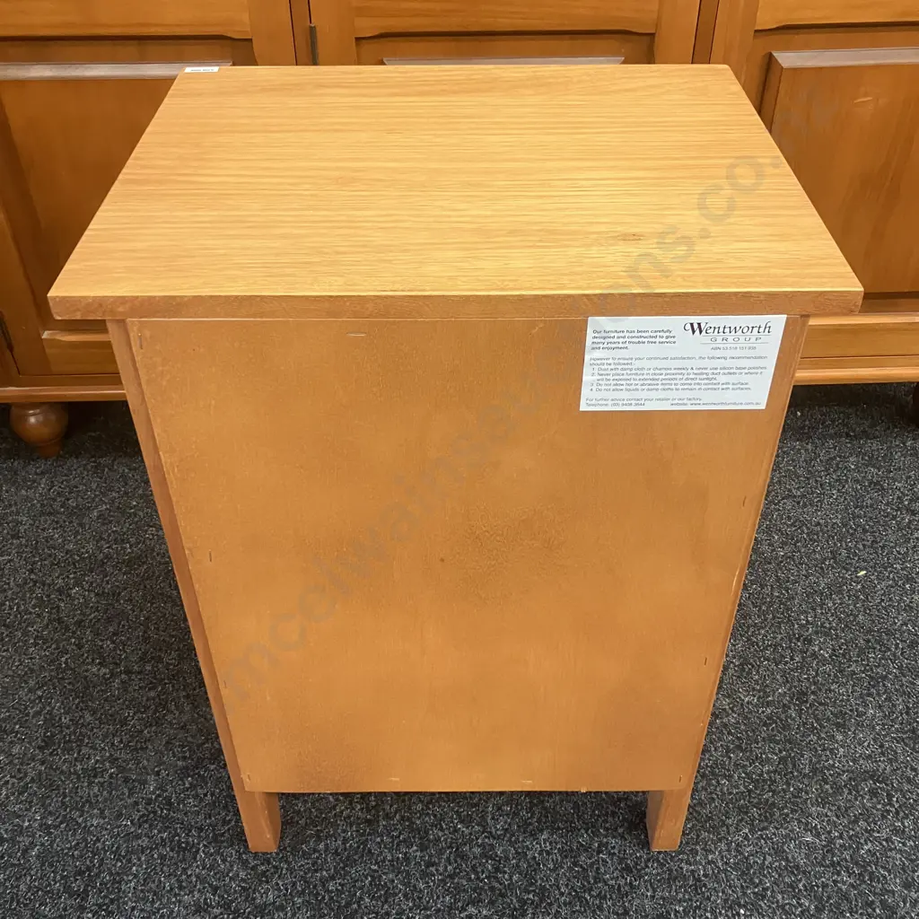 Wentworth Furniture (Aus) Oak Three Drawer Bedside, Ornate Metal Handles. H69 W52 D42cm Image 1++