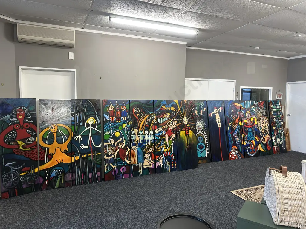 Jean Laming (NZ Artist) Oil On Canvas, Collection of 9 x Totems Dated 2007 & 4 x Totems Dated 2009. 153 x 51cm Image 1++
