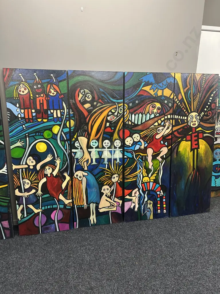 Jean Laming (NZ Artist) Oil On Canvas, Collection of 9 x Totems Dated 2007 & 4 x Totems Dated 2009. 153 x 51cm Image 1++