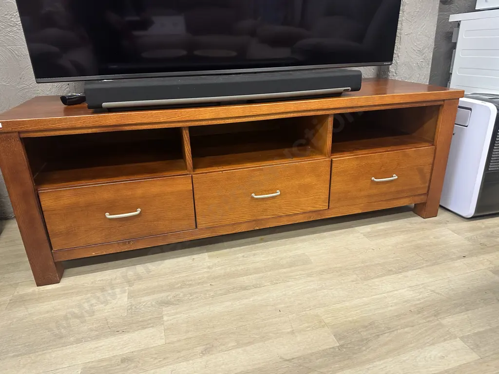 Passat Wooden Entertainment Unit, 3 Drawers With Pewter Colour Handles Ex Harvey Norman. H54 W160 D54cm Image 1++