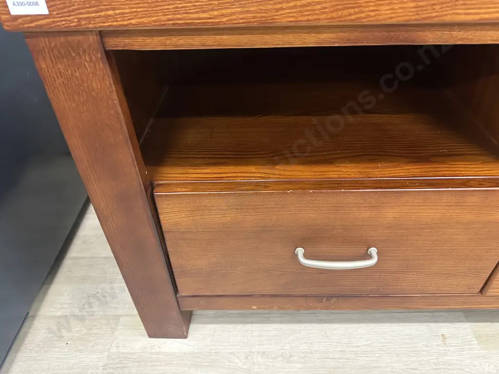 Passat Wooden Entertainment Unit, 3 Drawers With Pewter Colour Handles Ex Harvey Norman. H54 W160 D54cm Image 1++