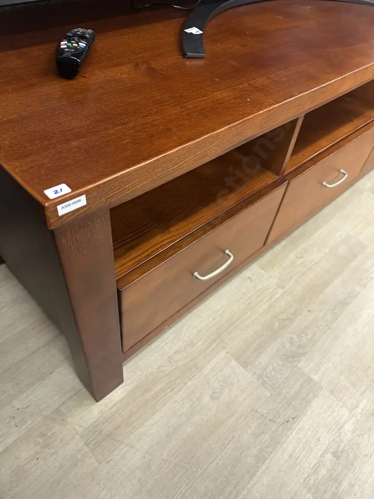 Passat Wooden Entertainment Unit, 3 Drawers With Pewter Colour Handles Ex Harvey Norman. H54 W160 D54cm Image 1++