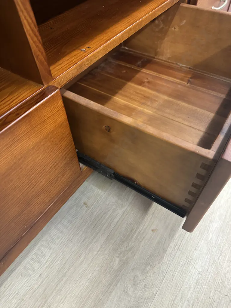 Passat Wooden Entertainment Unit, 3 Drawers With Pewter Colour Handles Ex Harvey Norman. H54 W160 D54cm Image 1++