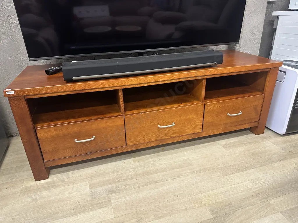 Passat Wooden Entertainment Unit, 3 Drawers With Pewter Colour Handles Ex Harvey Norman. H54 W160 D54cm Image 1++