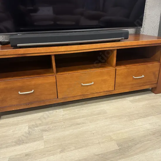 Passat Wooden Entertainment Unit, 3 Drawers With Pewter Colour Handles Ex Harvey Norman. H54 W160 D54cm