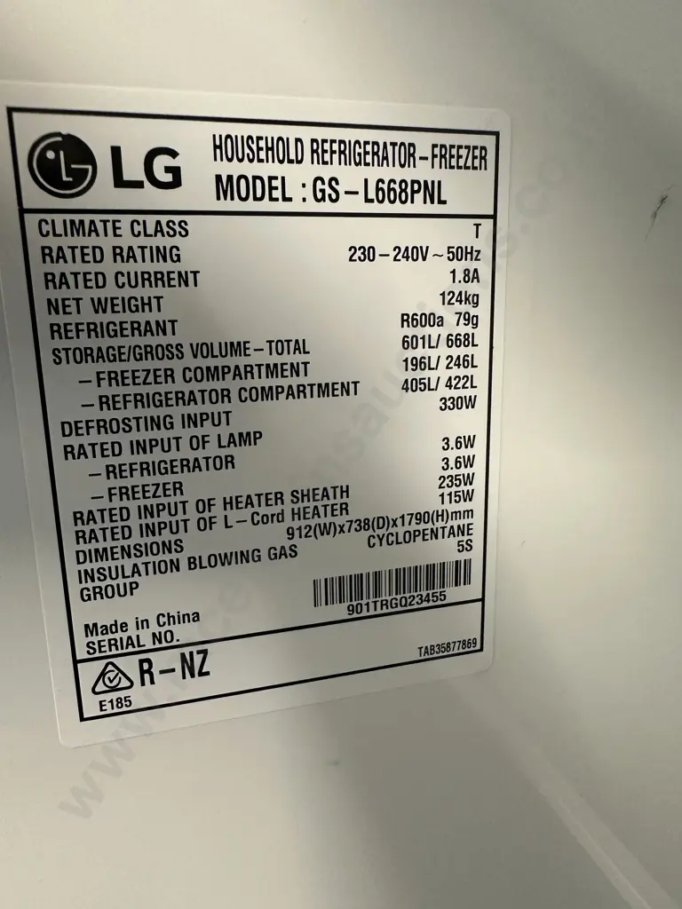 LG 668L Side by Side Fridge Freezer GS-L668PNL Non-Plumbed Ice & Water Dispenser, Stainless Steel Image 1++