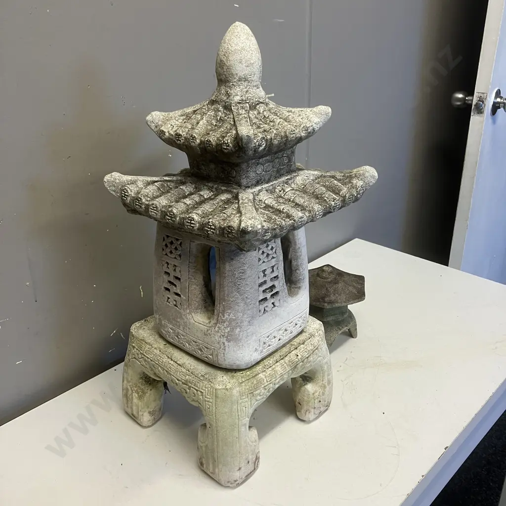 Pair of Concrete Japanese Style Stone Lanterns. H55cm & 17cm Image 1++