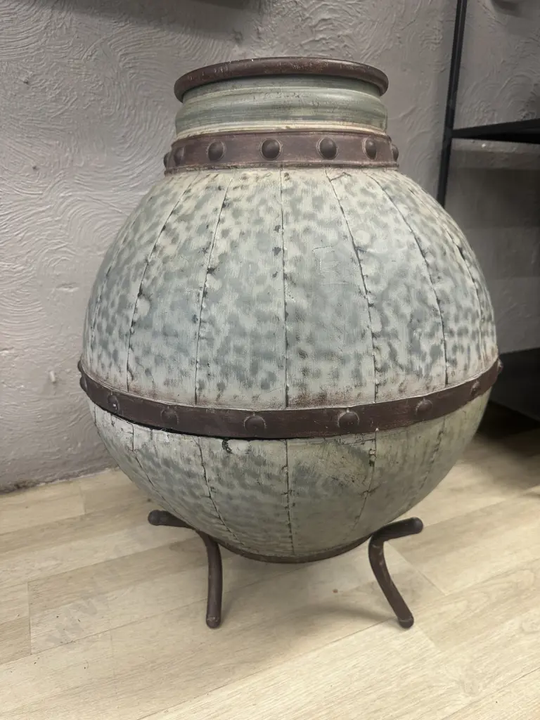 Large Brown & Fawn Decorative Metal Urn With Dome Detail. H68cm Image 1++