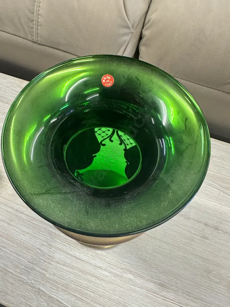 Vintage Bohemian Green/Gold Glass Vase H27cm. Image 1++