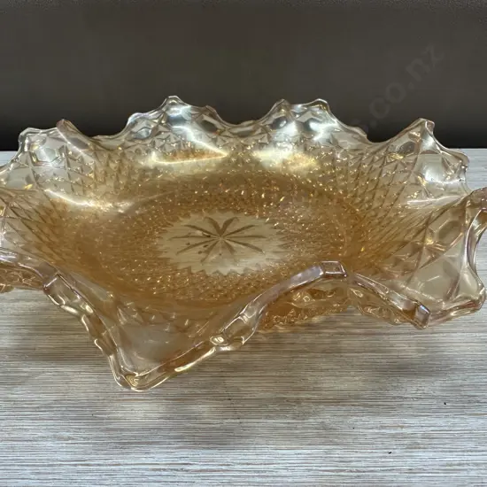 Art Deco Orange Carnival Glass Bowl Antique Frilled Rim Dia22cm.