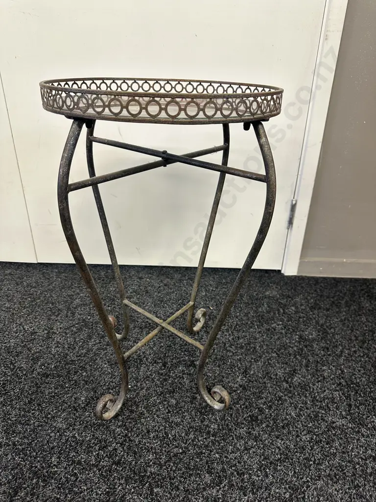 Round Metal Side Table With Decorative Floral Top. 60 x 37cm Image 1++