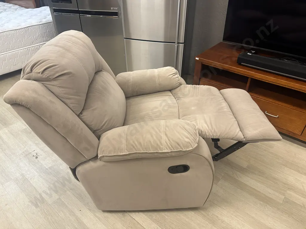 Tan Microsuede 3 Seater Recliner Sofa With 2 Reclining Armchairs Image 1++