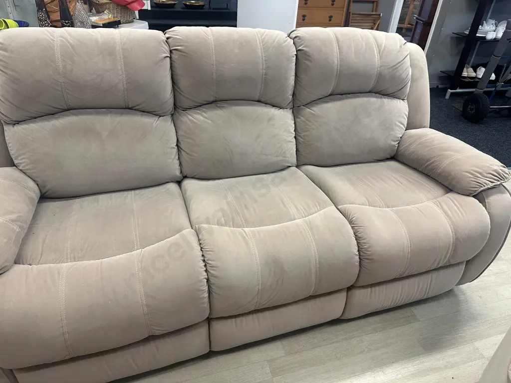 Tan Microsuede 3 Seater Recliner Sofa With 2 Reclining Armchairs Image 1++