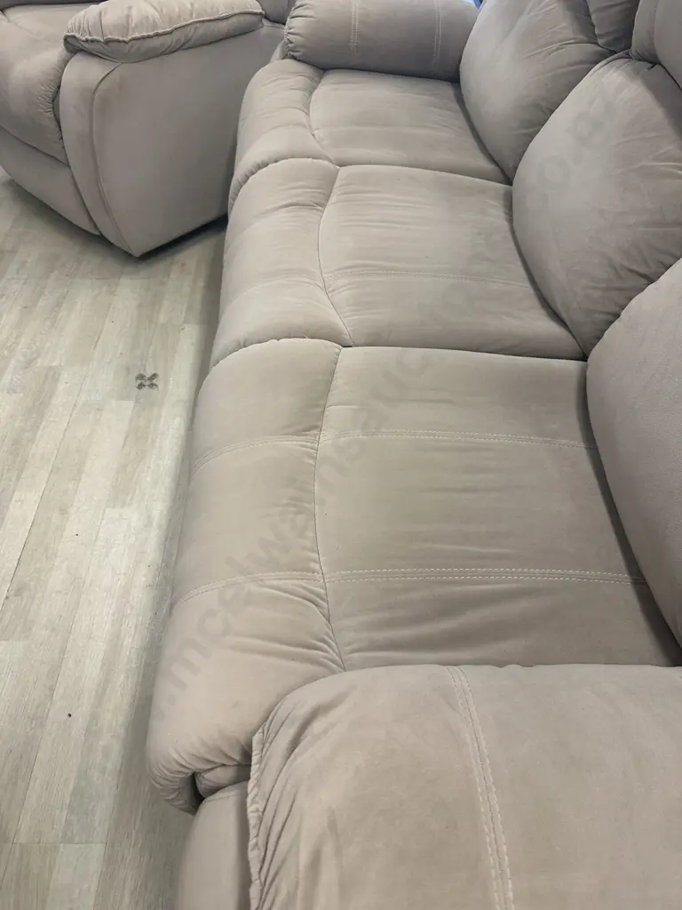 Tan Microsuede 3 Seater Recliner Sofa With 2 Reclining Armchairs Image 1++