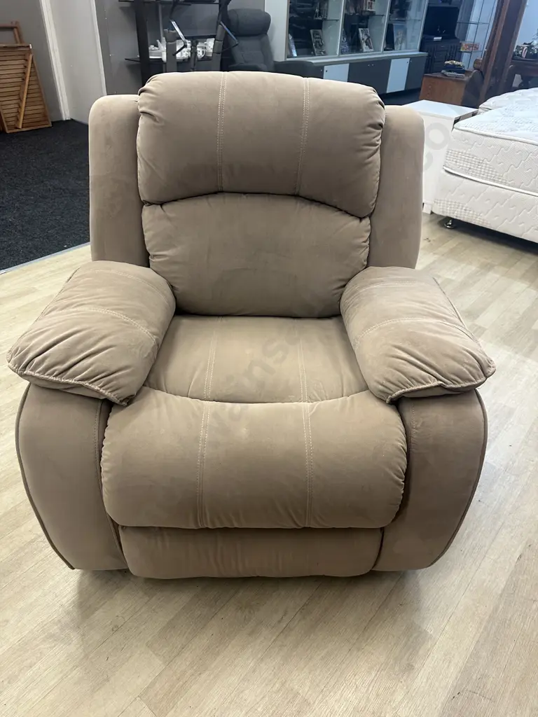 Tan Microsuede 3 Seater Recliner Sofa With 2 Reclining Armchairs Image 1++