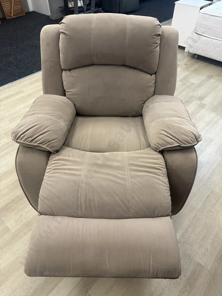 Tan Microsuede 3 Seater Recliner Sofa With 2 Reclining Armchairs Image 1++