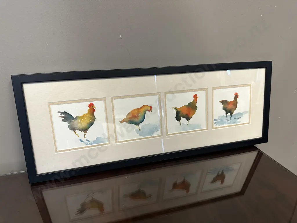 Jean Grant Chooks Framed Artwork. 23 x 61cm Image 1++