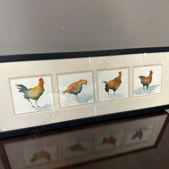 Jean Grant Chooks Framed Artwork. 23 x 61cm
